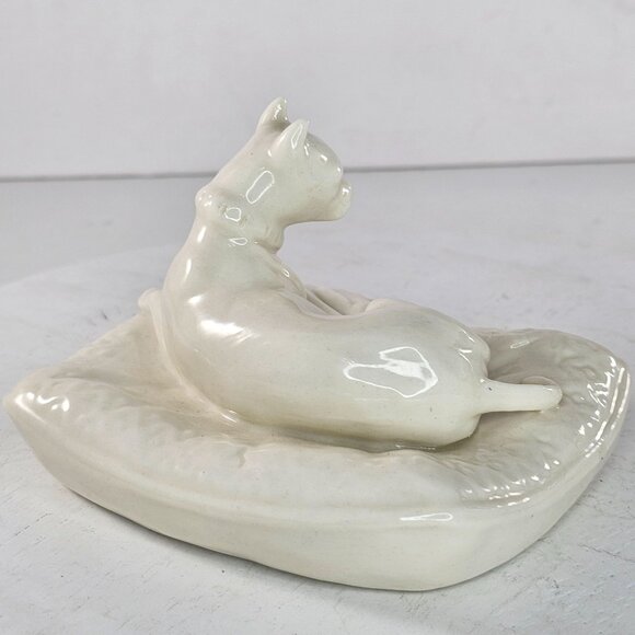 Belleek Pottery Boxer Dog Figurine On Cushion Pillow Porcelain Ireland Vintage - Picture 4 of 11